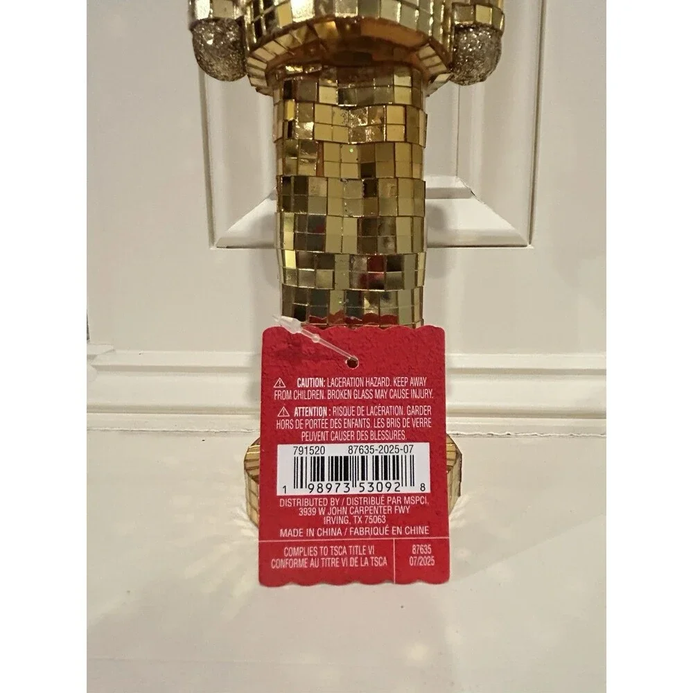 Ashland Mirror Disco Ball Nutcracker Gold Glass Christmas Decor 12in